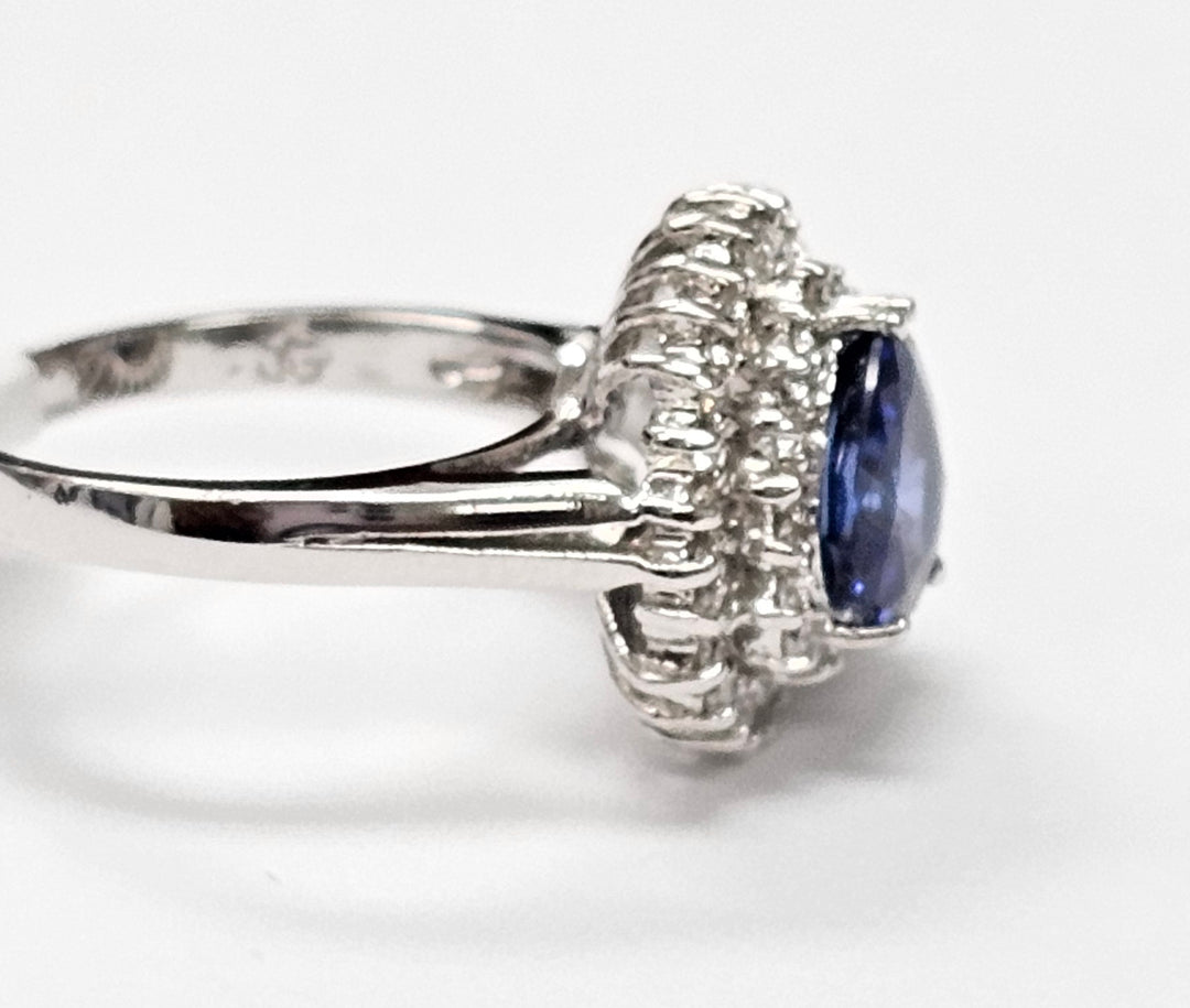 Blue Sapphire ring with diamonds in 14K white gold