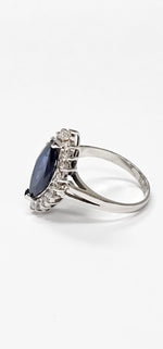 Load image into Gallery viewer, Blue Sapphire ring with diamonds in 14K white gold
