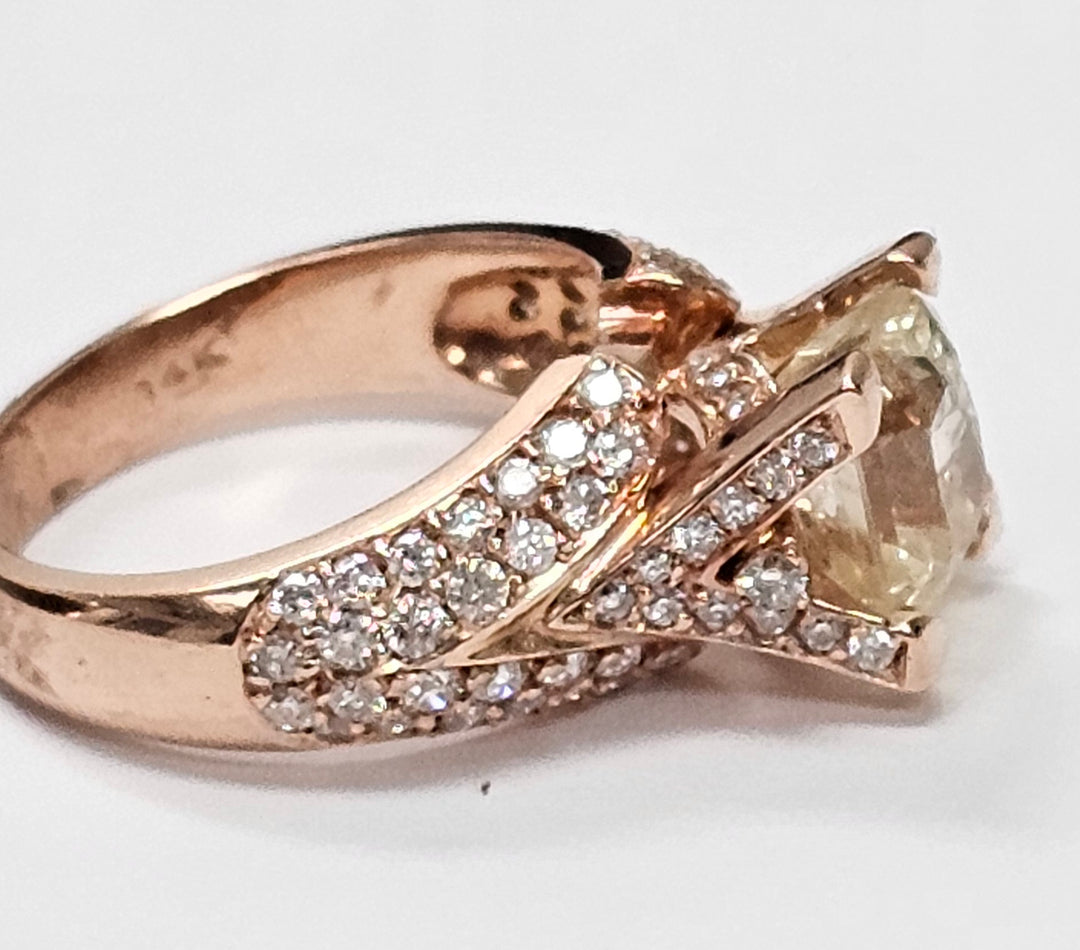 Yellow Sapphire ring with diamonds in 14K Rose gold