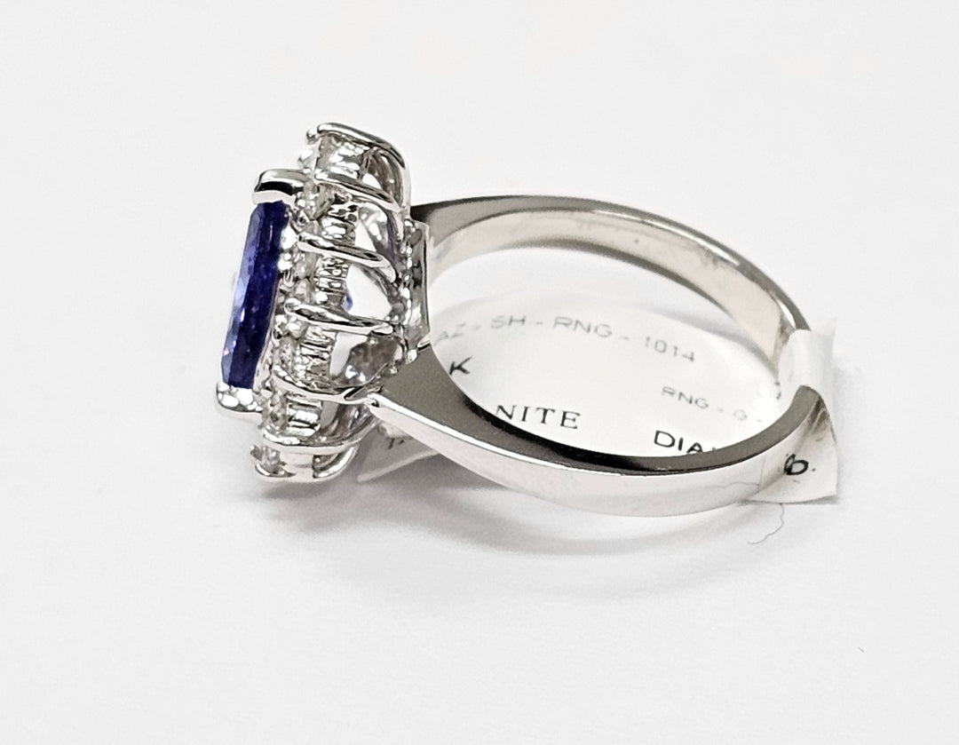 Tanzanite with diamonds ring in 14K White Gold