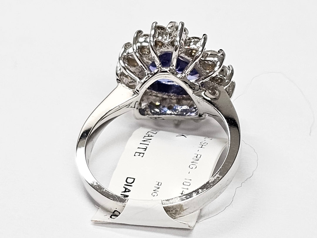 Tanzanite with diamonds ring in 14K White Gold