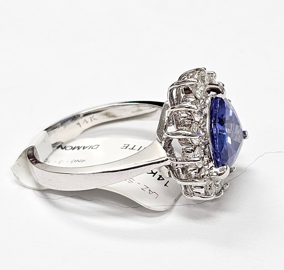 Tanzanite with diamonds ring in 14K White Gold