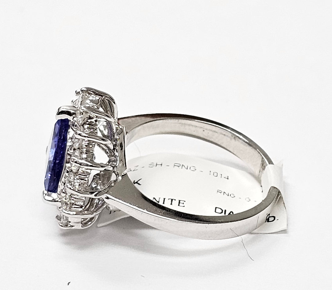 Tanzanite with diamonds ring in 14K White Gold