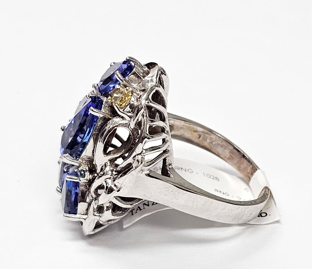 Tanzanite with diamonds ring in 14K White Gold