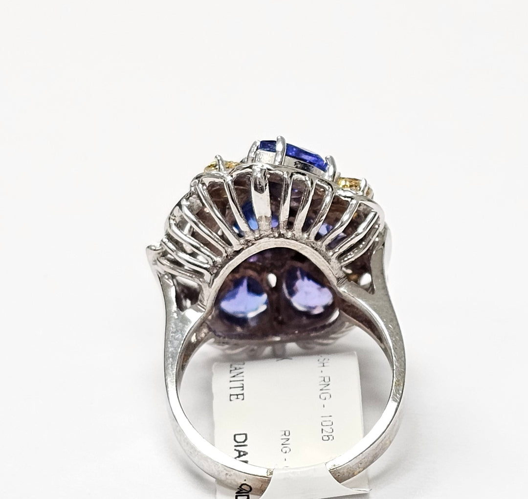 Tanzanite with diamonds ring in 14K White Gold