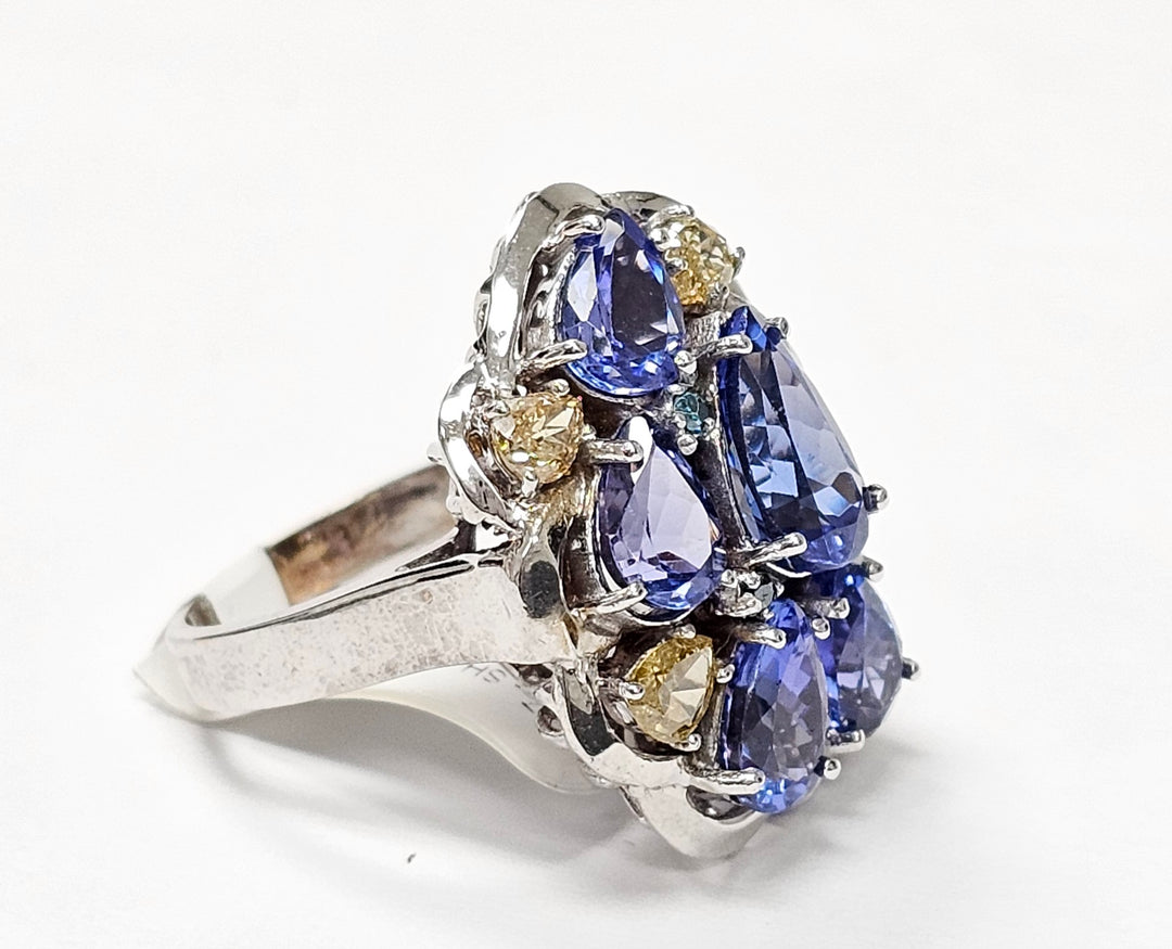 Tanzanite with diamonds ring in 14K White Gold