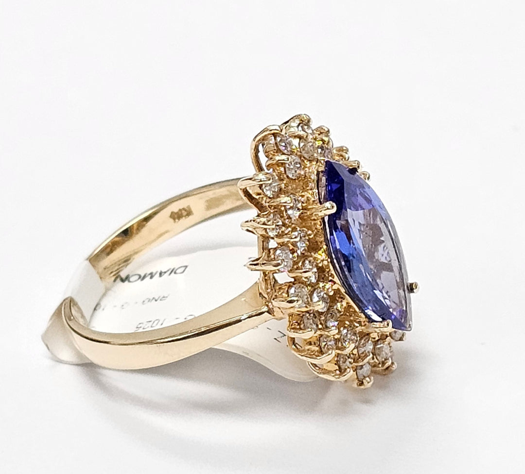 Tanzanite with diamonds ring in 14K White Gold