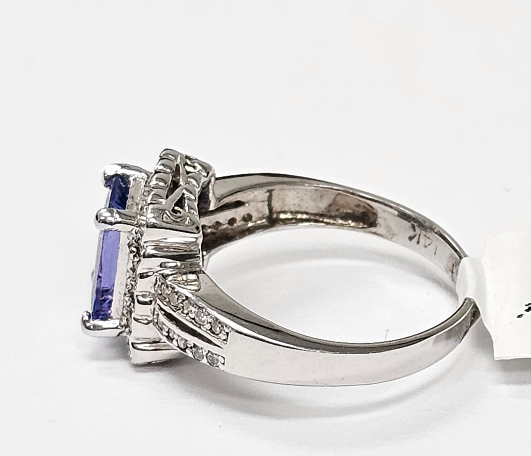 Tanzanite with diamonds ring in 14K White Gold