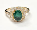 Load image into Gallery viewer, Emerald with diamonds ring in 14K Yellow Gold
