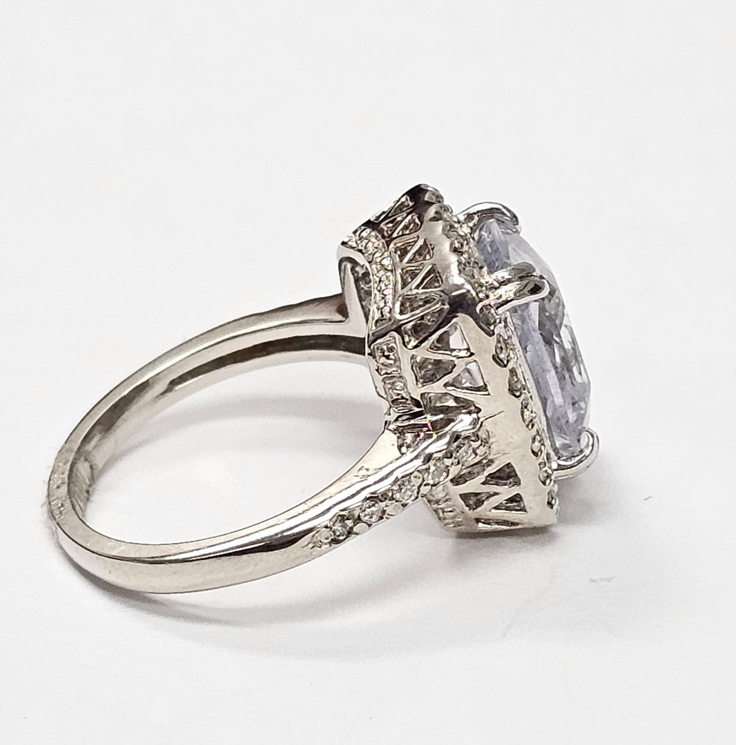 Aquamarine ring with diamonds in 14K white gold