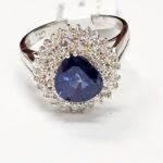 Blue Sapphire ring with diamonds in 14K white gold