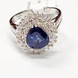 Blue Sapphire ring with diamonds in 14K white gold