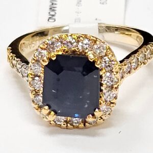 Blue Sapphire ring with diamonds in 14K white gold