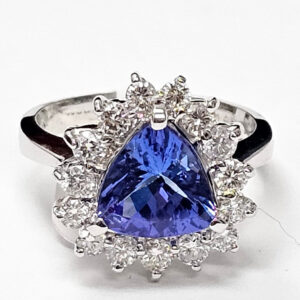 Tanzanite with diamonds ring in 14K White Gold