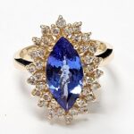 Tanzanite with diamonds ring in 14K White Gold
