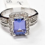 Tanzanite with diamonds ring in 14K White Gold
