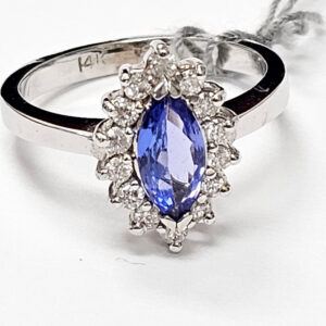 Tanzanite with diamonds ring in 14K White Gold
