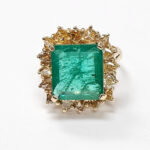 Emerald with diamonds ring in 14K White Gold