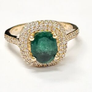 Emerald with diamonds ring in 14K Yellow Gold
