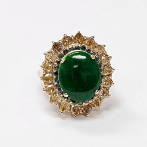 Jade ring with diamonds in 14K yellow gold