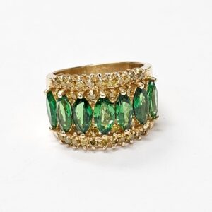 Tsavorite ring with diamonds in 14K Yellow Gold
