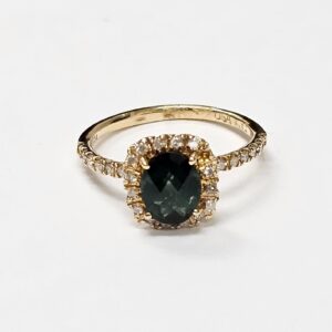 Tourmaline  ring with diamonds in 14K yellow gold