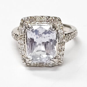 Aquamarine ring with diamonds in 14K white gold